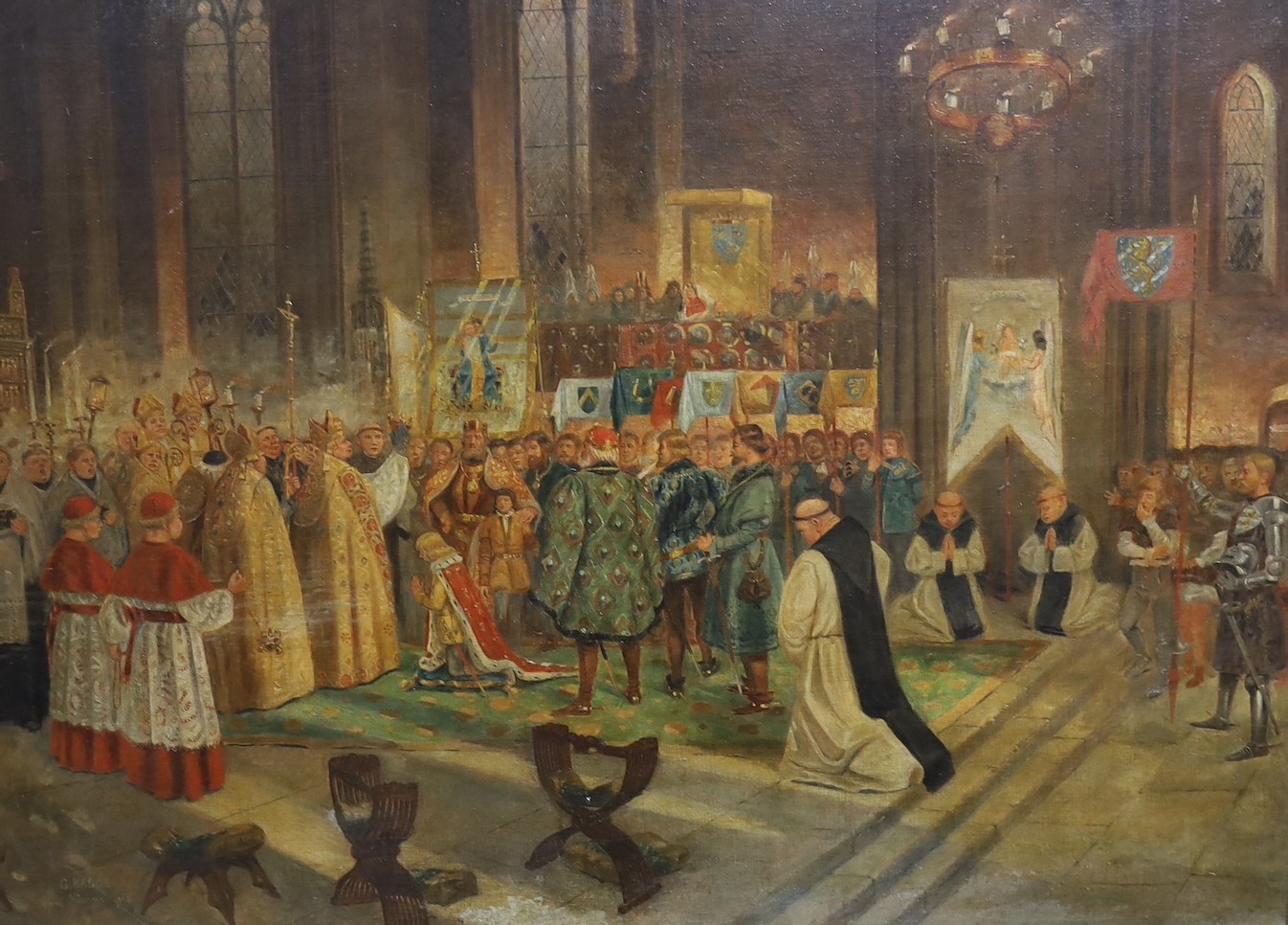 G. Bagge, oil on canvas, Coronation of a Boy King, signed and dated Viarne 1914, 88 x 115cm